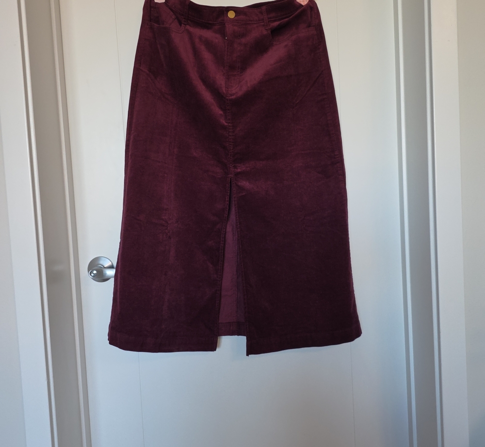 LOFT Burgundy Corduroy Maxi Skirt with Front Slit
